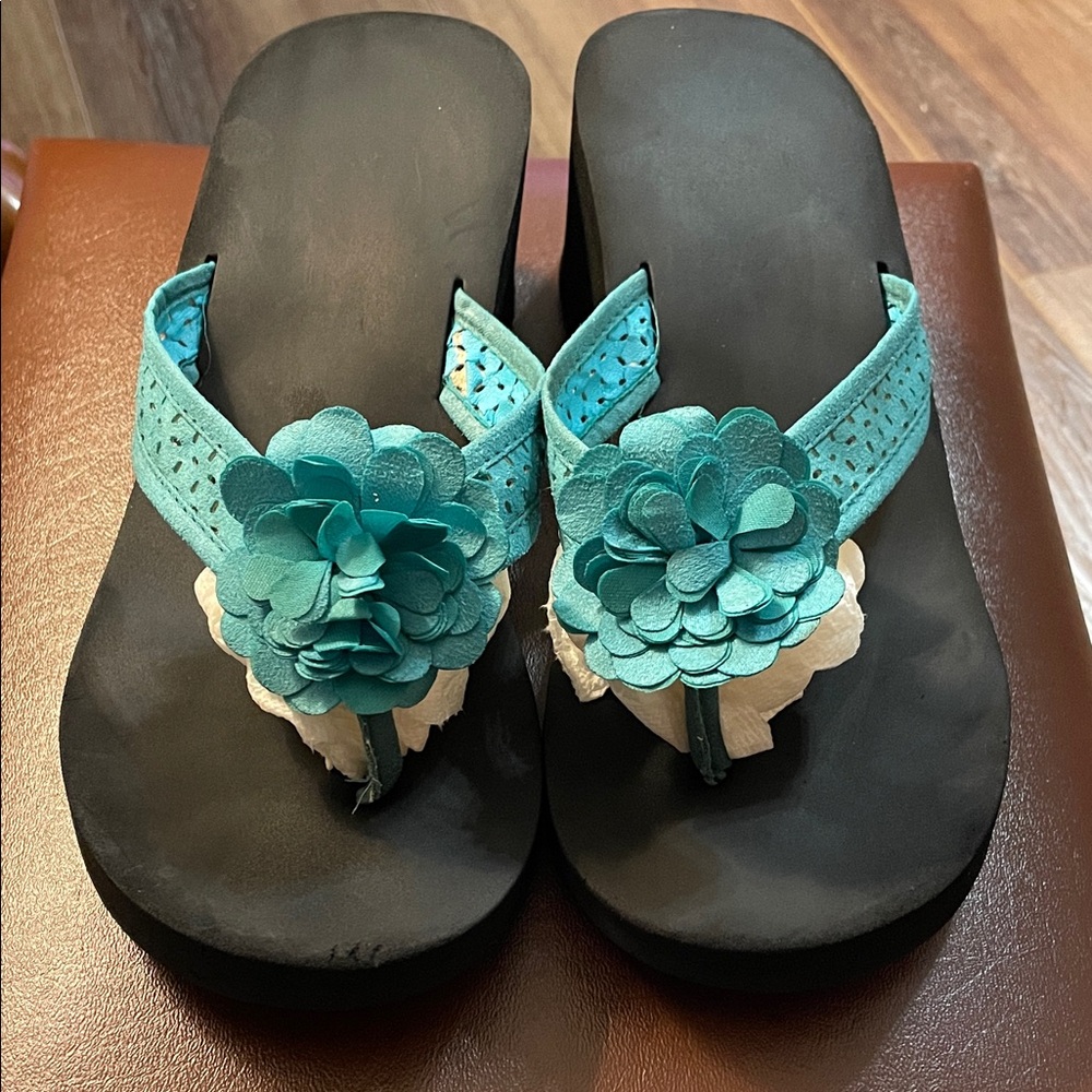Teal Floral Women's Sandals 9